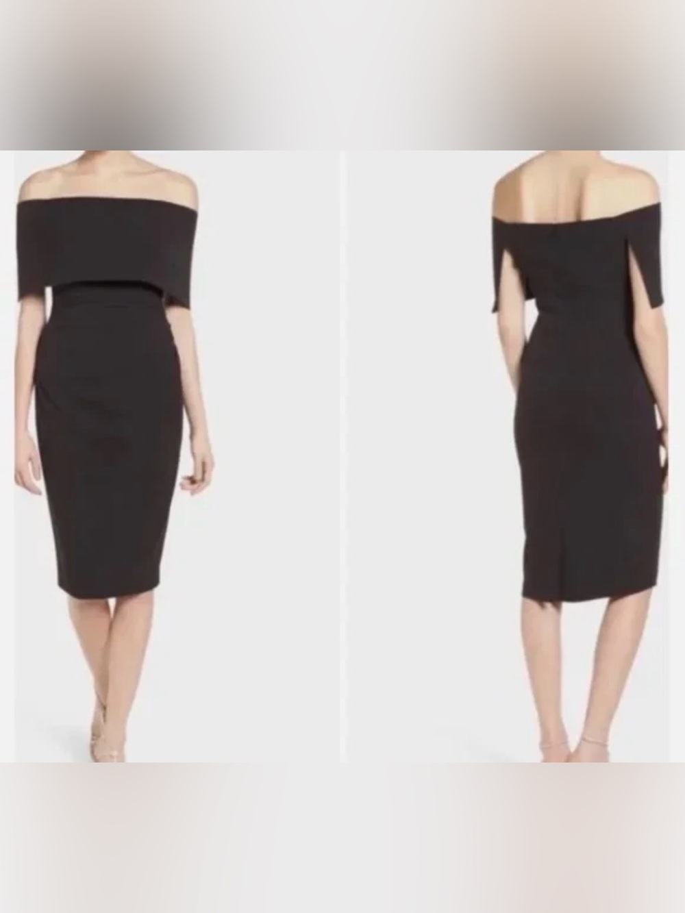 VINCE CAMUTO OFF THE SHOULDER POPOVER RUCHED BLACK DRESS sz 12